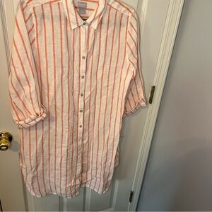 Chico's Orange and White Tunic with Vertical Stripes